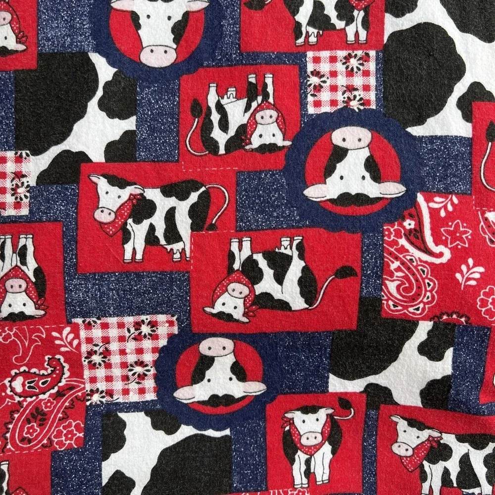 VTG 90s Handmade Baby Blanket Cow Bandana Print Western Reversible Cotton 42